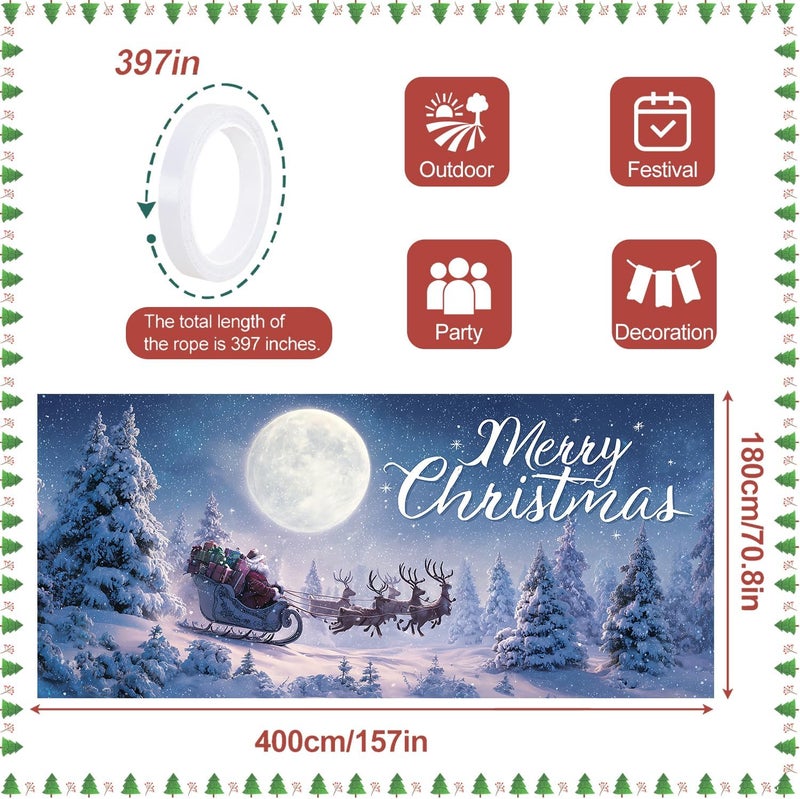 ANNA QUEEN Merry Christmas Santa Sleigh Garage Door Decorations 6x13FT, Flying Reindeer Winter Forest Backdrop, Outdoor Holiday Banner, Garage door Mural for Xmas Party Home Decor - Image 4
